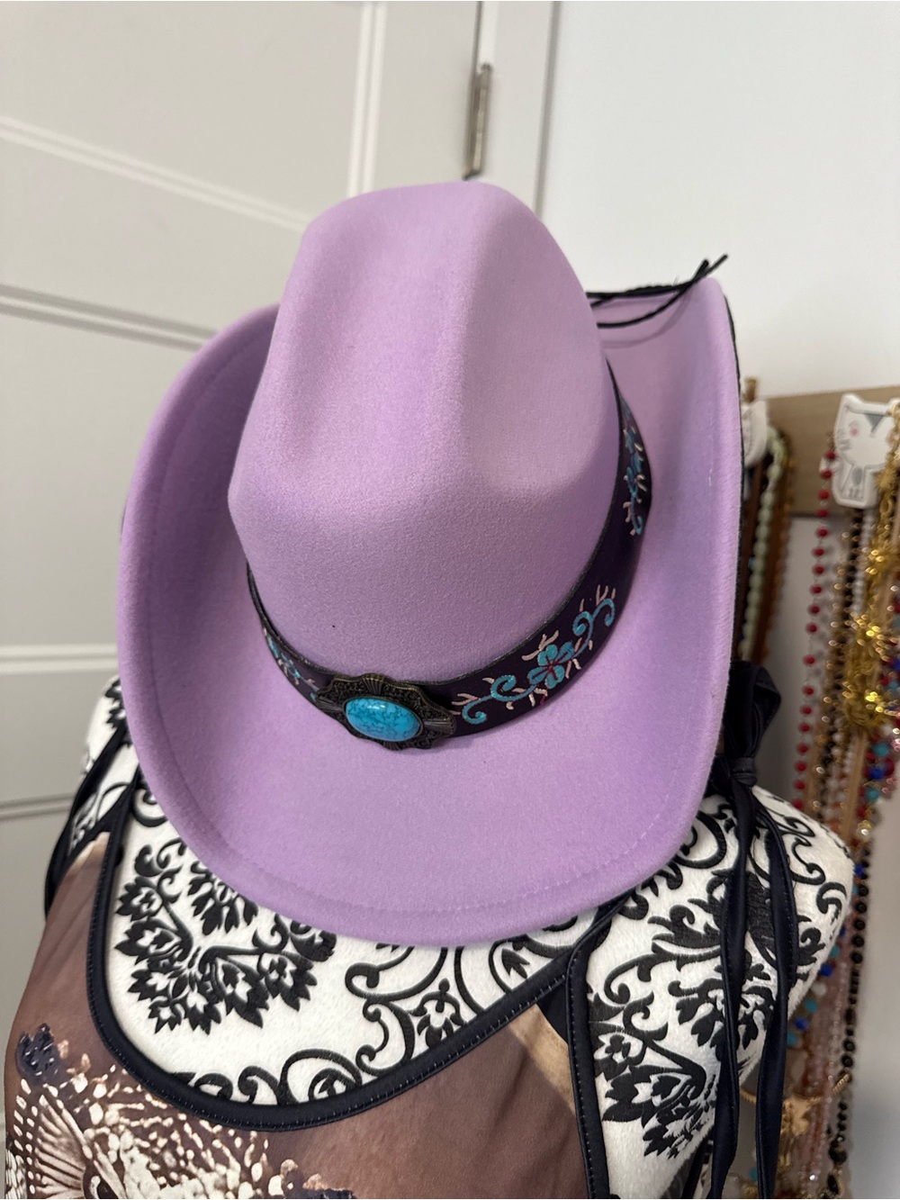 Lavender Cowboy Hat with Turquoise Accent